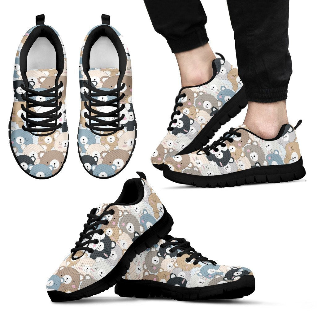 Teddy Bear Print Pattern Black Sneaker Shoes For Men Women-grizzshop