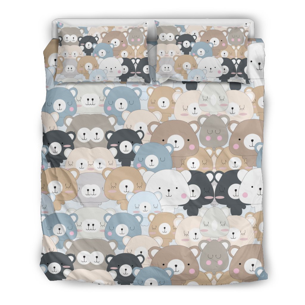 Teddy Bear Print Pattern Duvet Cover Bedding Set-grizzshop