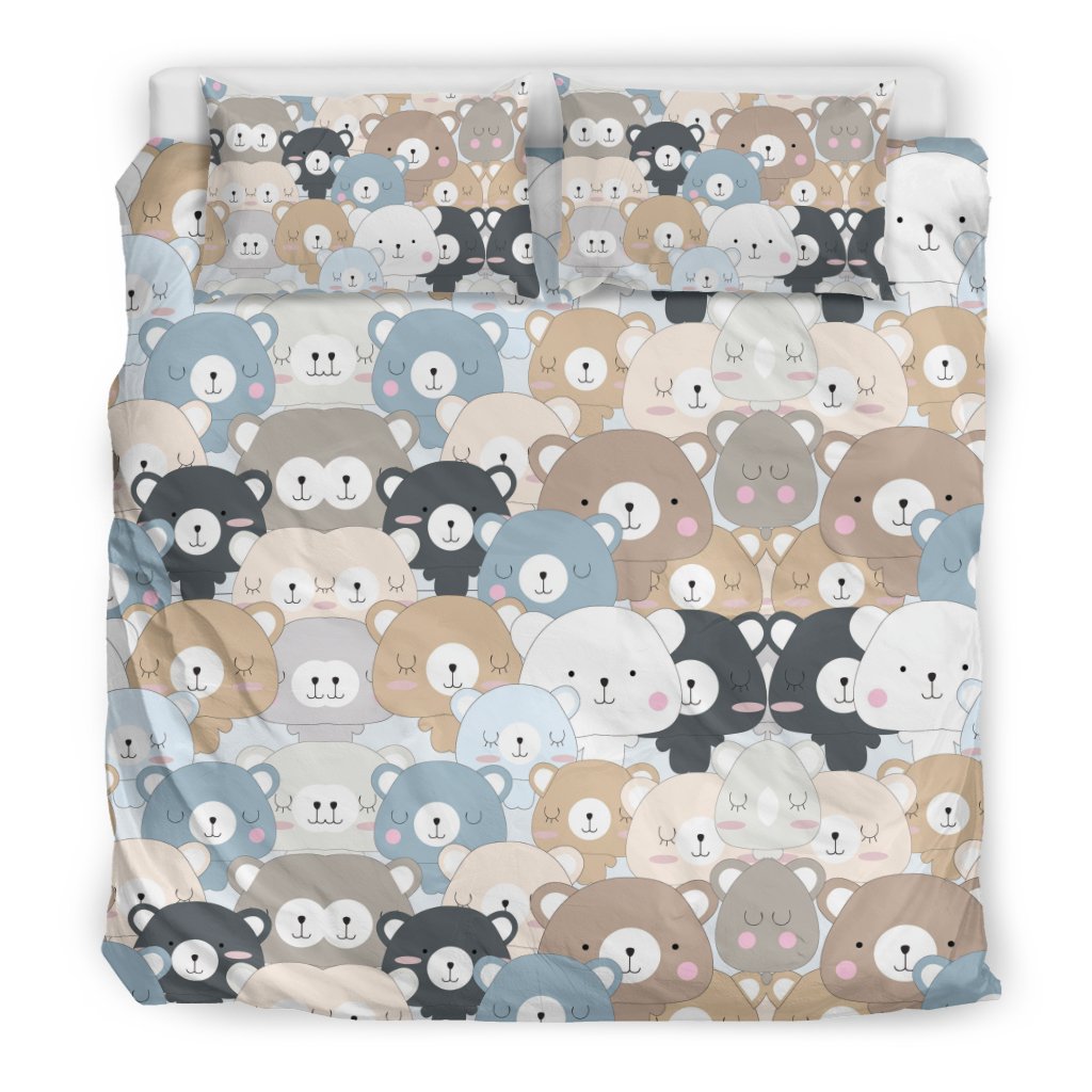 Teddy Bear Print Pattern Duvet Cover Bedding Set-grizzshop