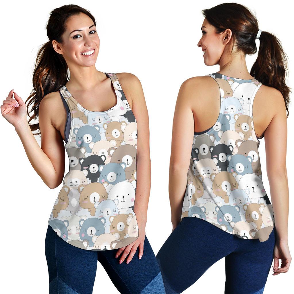 Teddy Bear Print Pattern Racerback Tank Tops-grizzshop