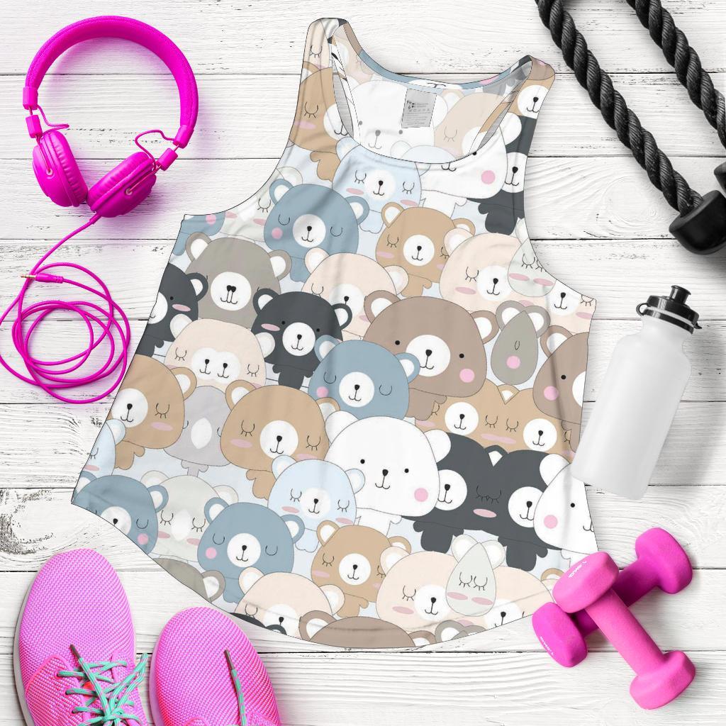 Teddy Bear Print Pattern Racerback Tank Tops-grizzshop