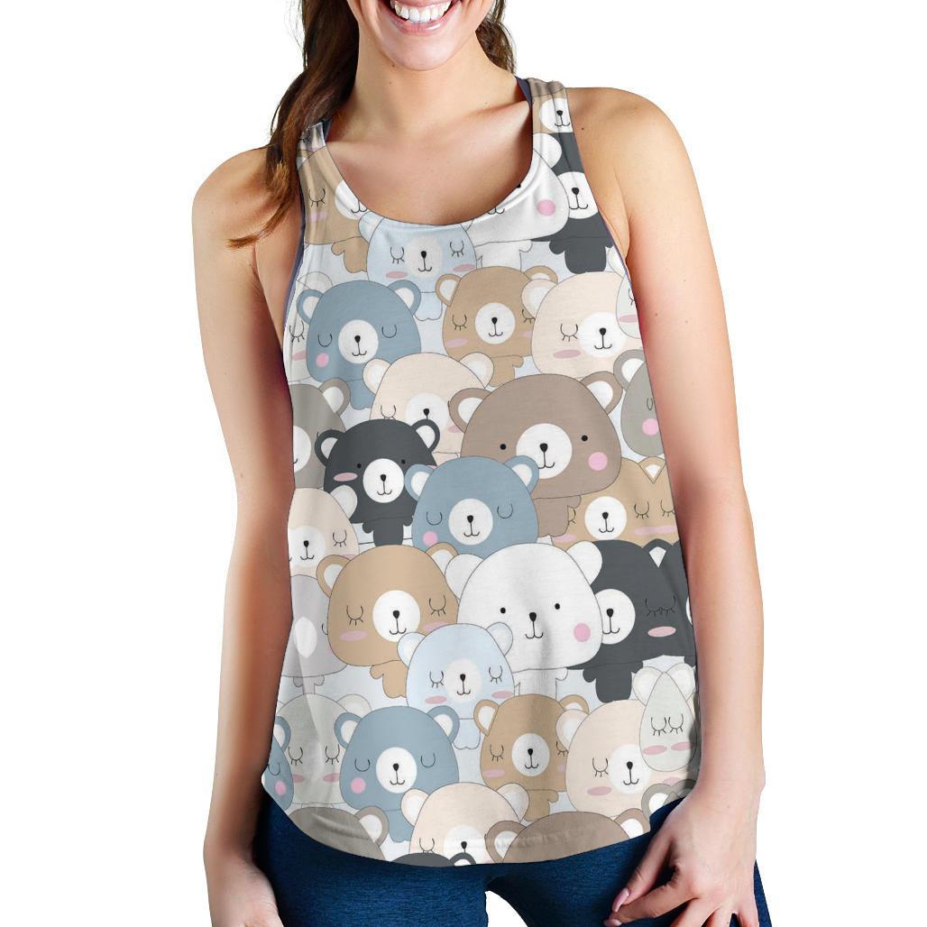 Teddy Bear Print Pattern Racerback Tank Tops-grizzshop