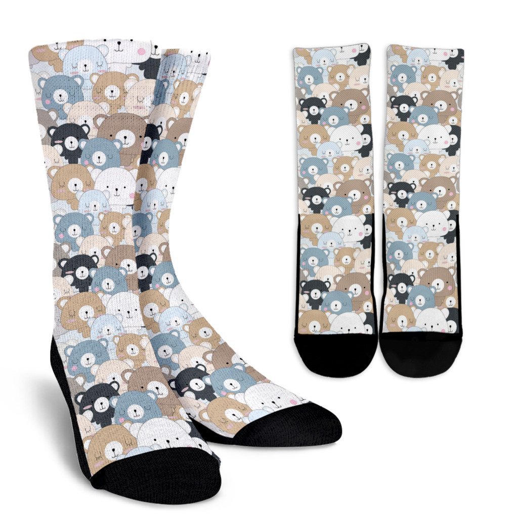 Teddy Bear Print Pattern Unisex Crew Socks-grizzshop