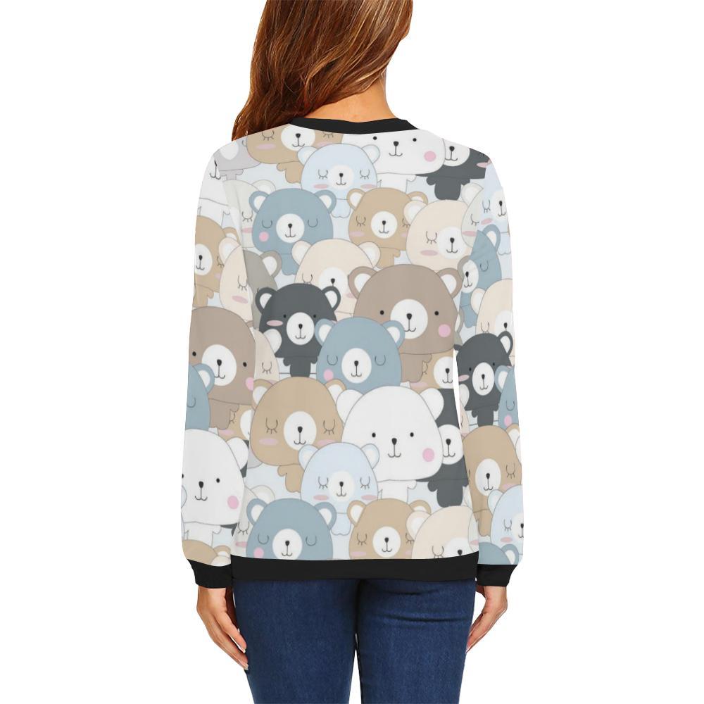 Teddy Bear Print Pattern Women Crewneck Sweatshirt-grizzshop