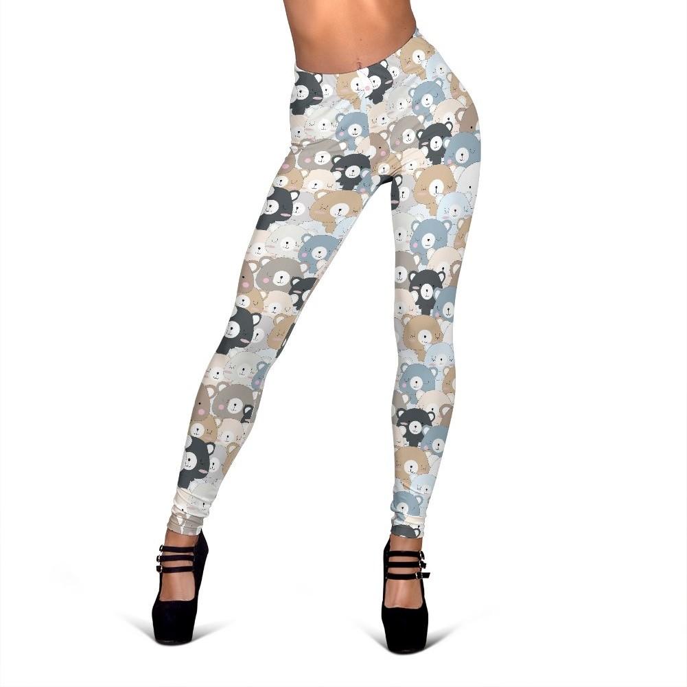 Teddy Bear Print Pattern Women Leggings-grizzshop