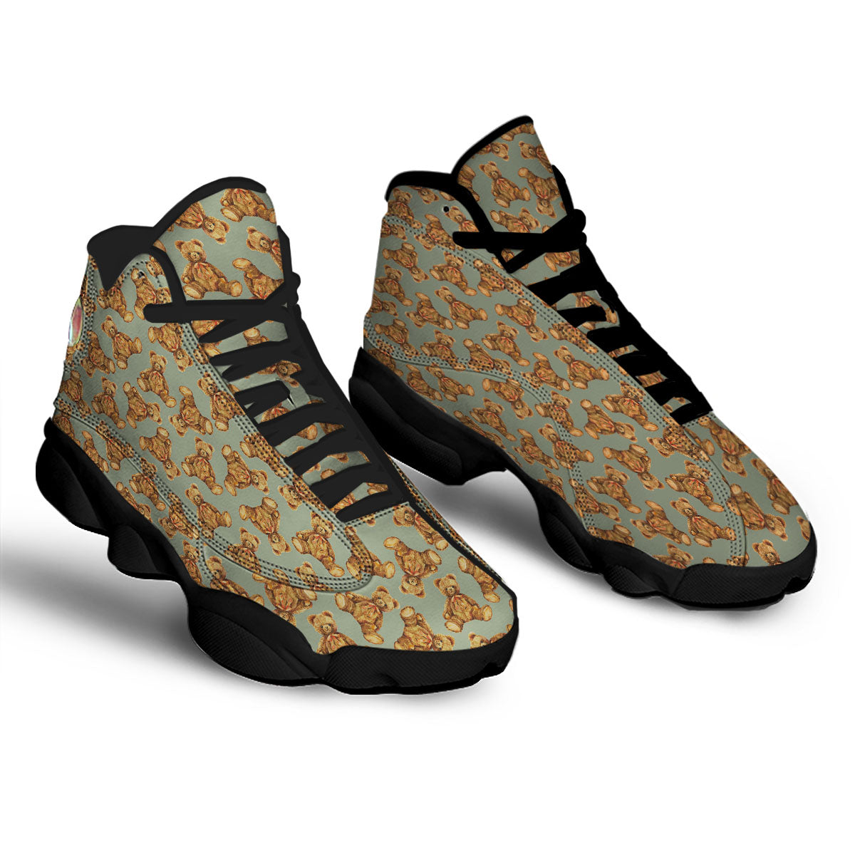 Teddy Bear Watercolor Print Pattern Black Basketball Shoes-grizzshop