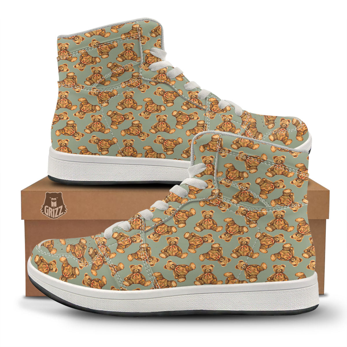 Teddy Bear Watercolor Print Pattern High Top Sneakers-grizzshop