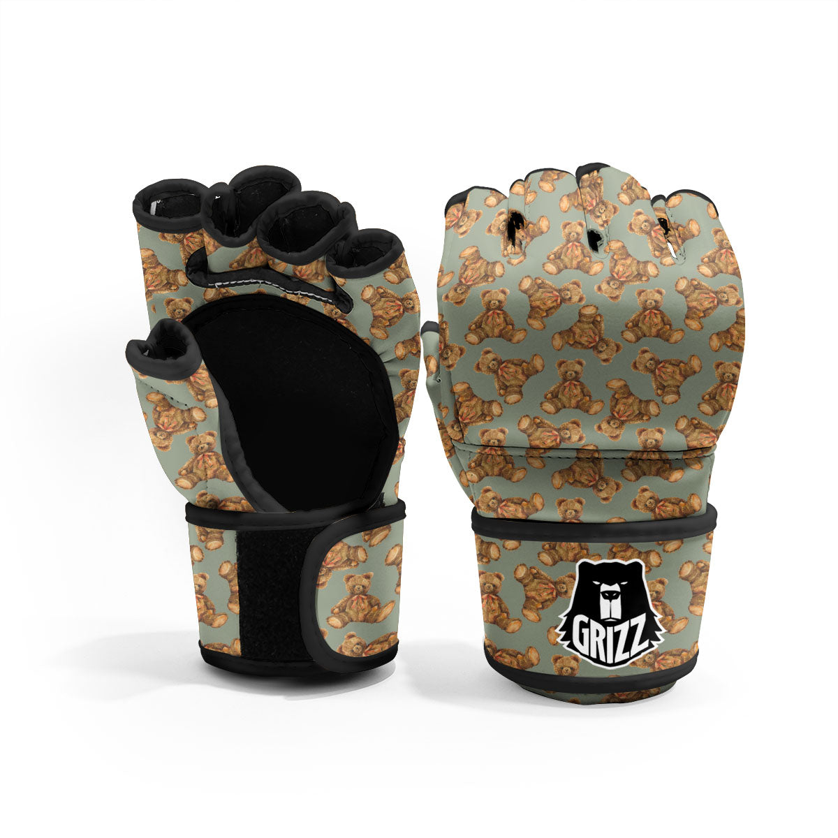 Teddy Bear Watercolor Print Pattern MMA Gloves-grizzshop