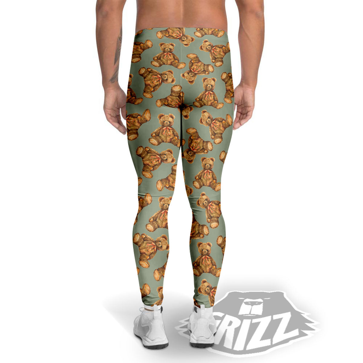 Teddy Bear Watercolor Print Pattern Men's Leggings-grizzshop