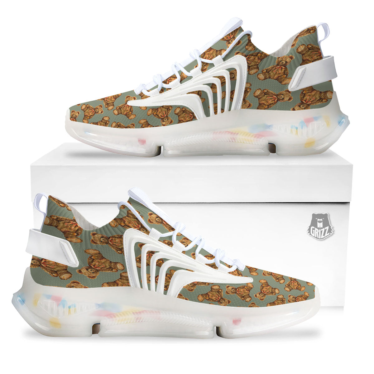 Teddy Bear Watercolor Print Pattern White Gym Shoes-grizzshop