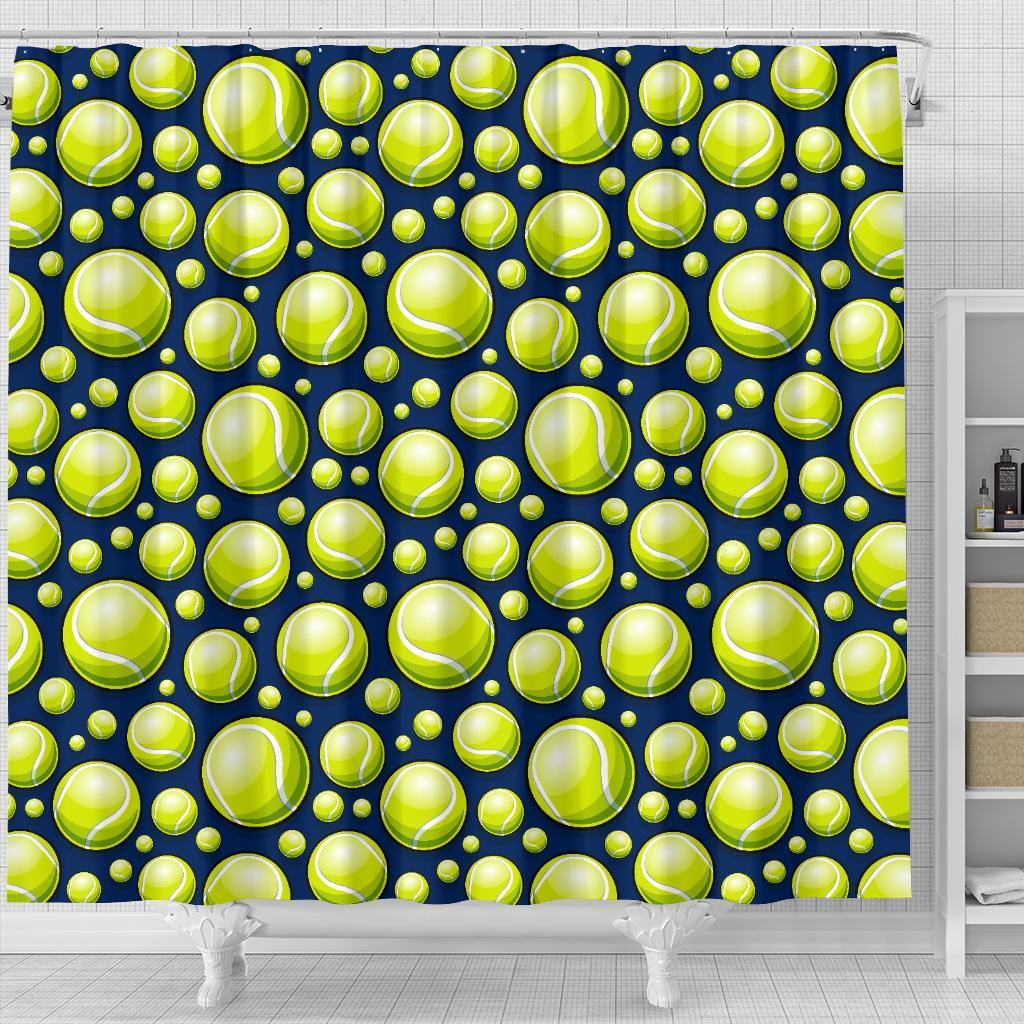 Tennis Ball Pattern Print Bathroom Shower Curtain-grizzshop