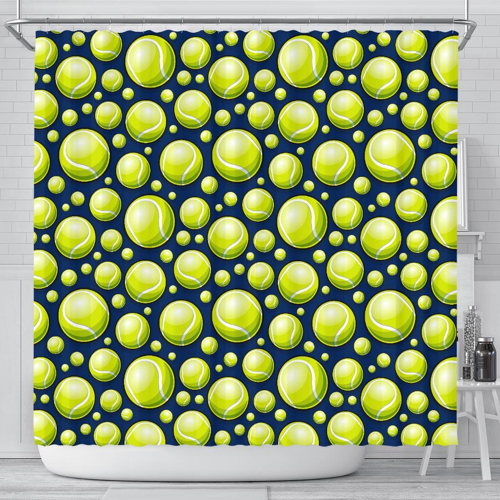 Tennis Ball Pattern Print Bathroom Shower Curtain-grizzshop