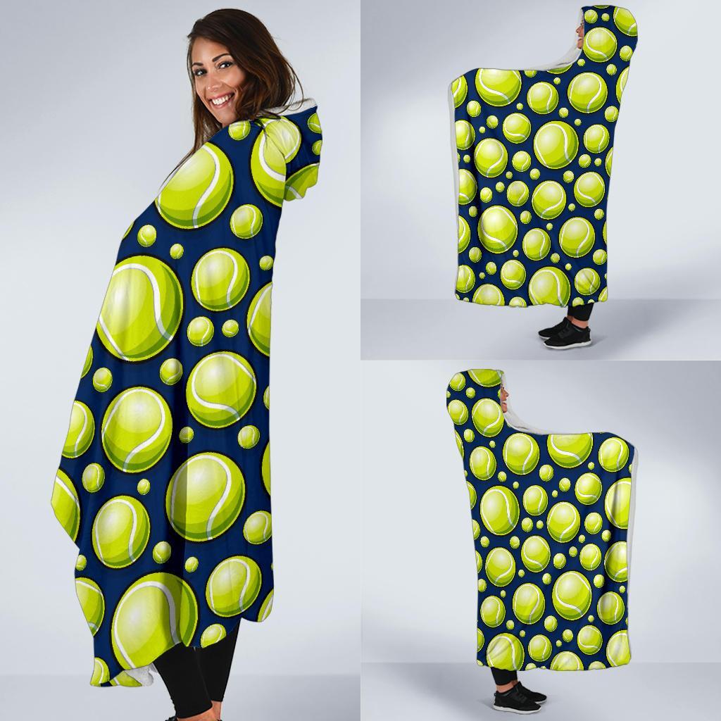 Tennis Ball Pattern Print Hooded Blanket-grizzshop