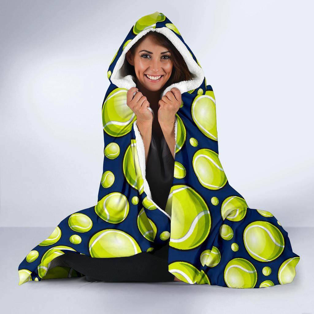 Tennis Ball Pattern Print Hooded Blanket-grizzshop