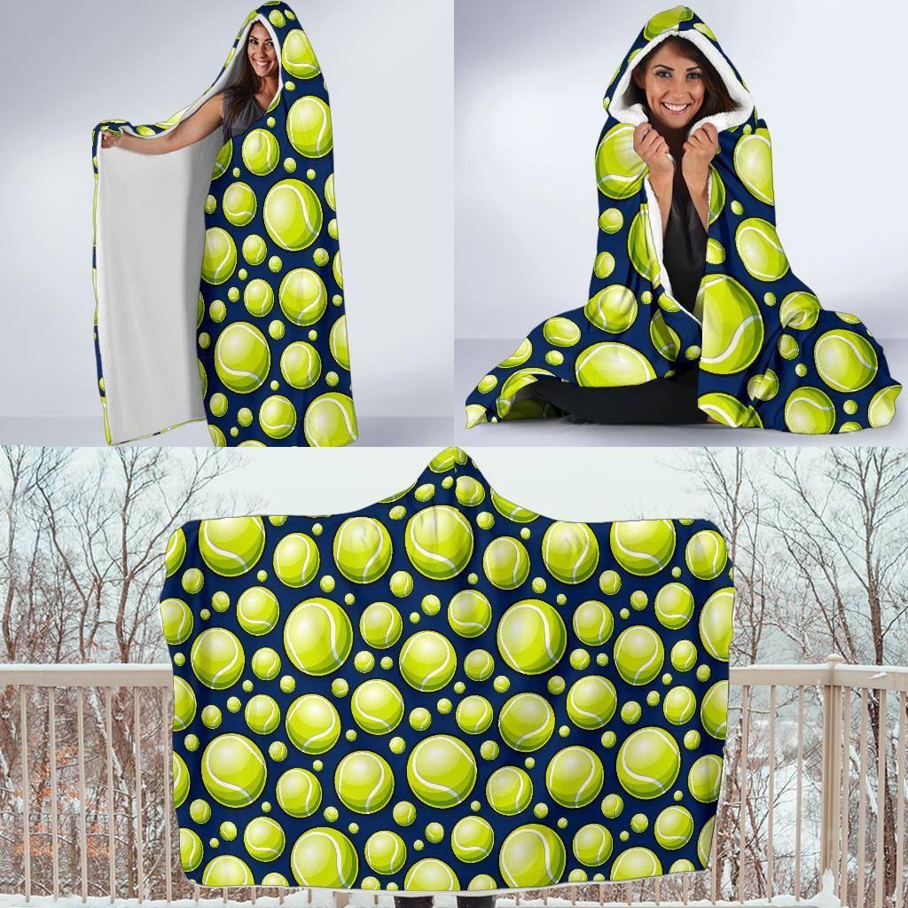 Tennis Ball Pattern Print Hooded Blanket-grizzshop