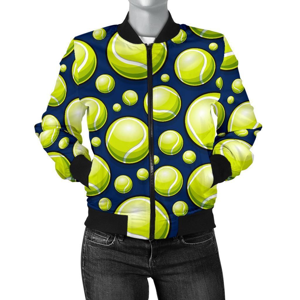 Tennis Ball Pattern Print Women Casual Bomber Jacket-grizzshop