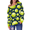 Tennis Ball Pattern Print Women Off Shoulder Sweatshirt-grizzshop