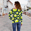 Tennis Ball Pattern Print Women Off Shoulder Sweatshirt-grizzshop