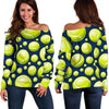 Tennis Ball Pattern Print Women Off Shoulder Sweatshirt-grizzshop