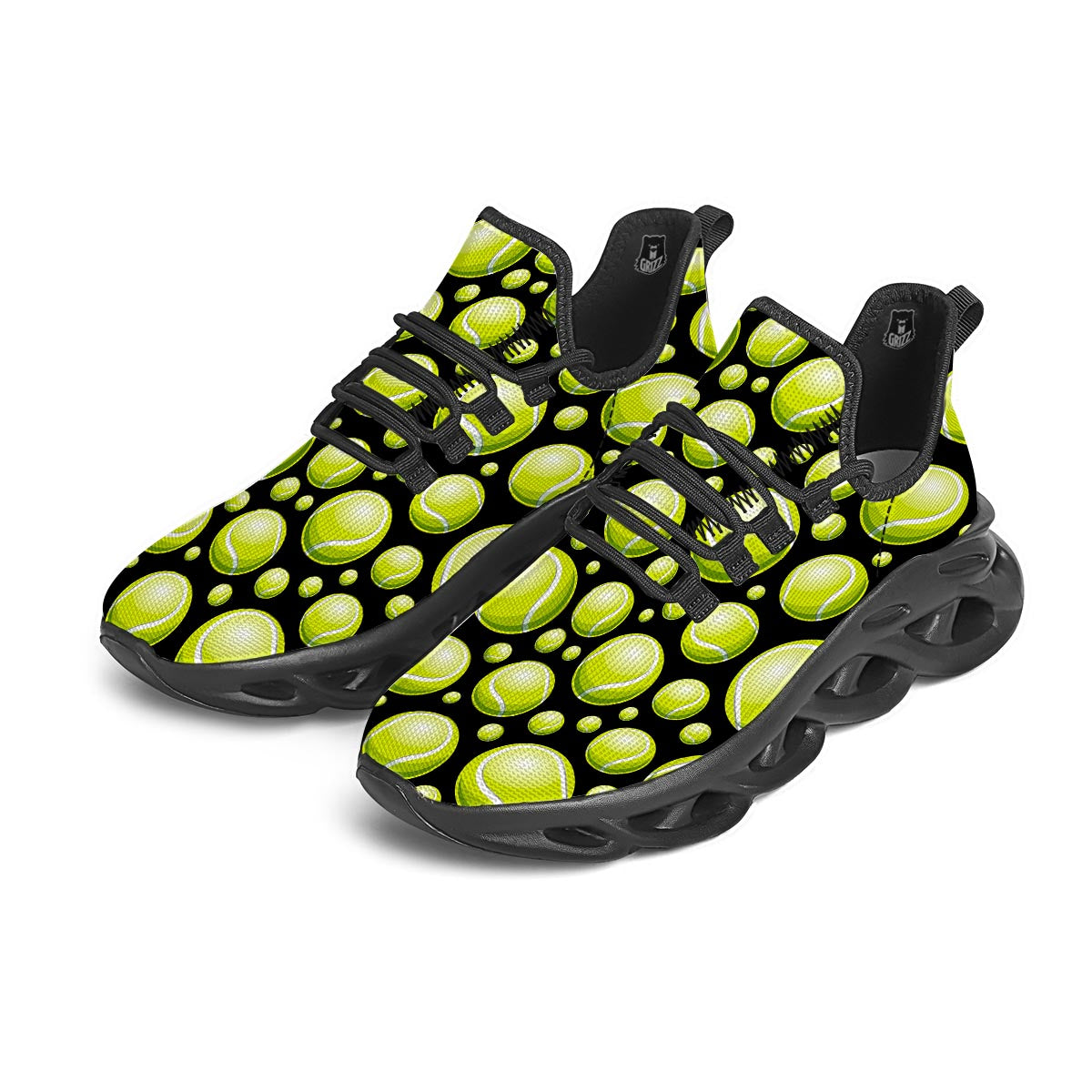 Tennis Balls Print Pattern Black Running Shoes-grizzshop