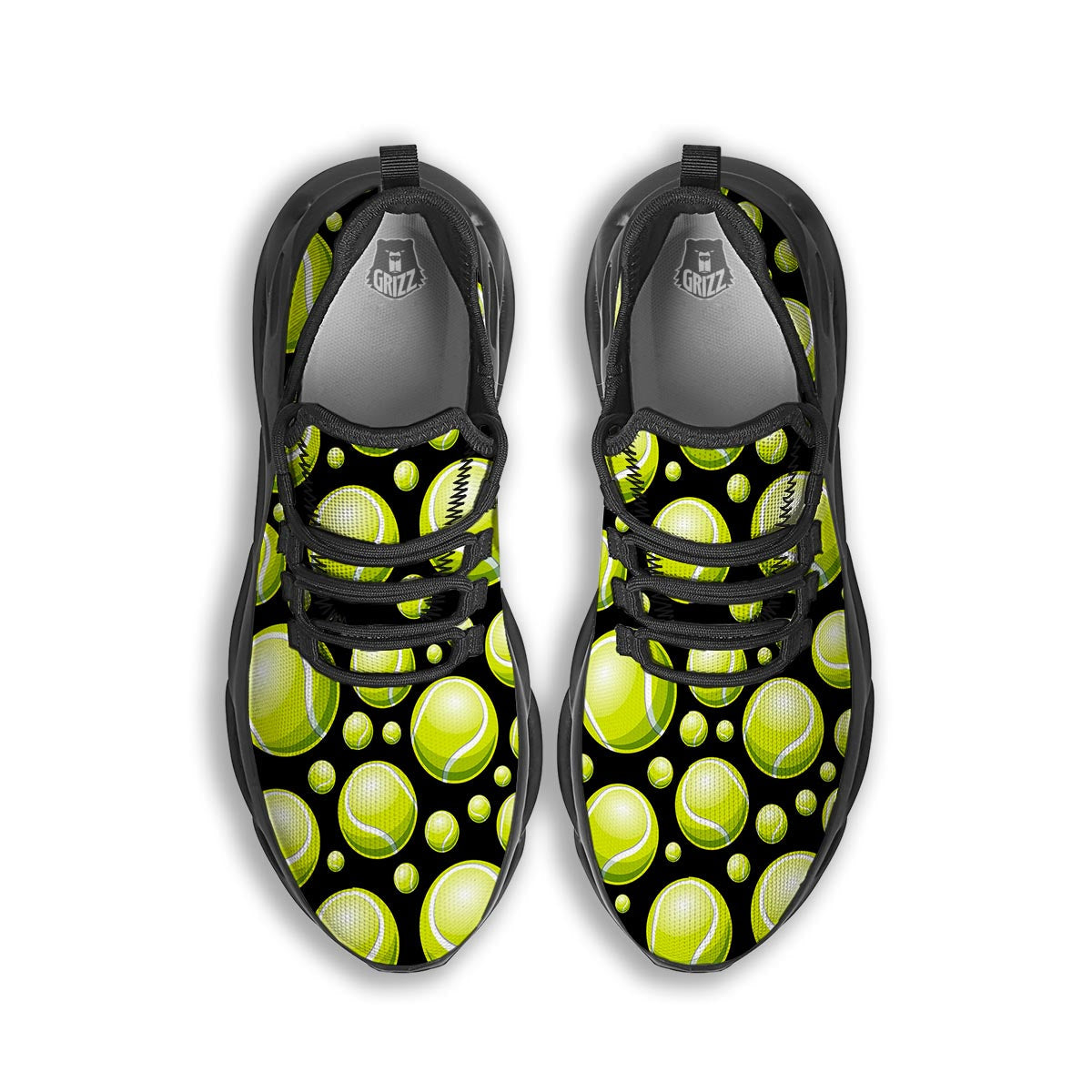 Tennis Balls Print Pattern Black Running Shoes-grizzshop