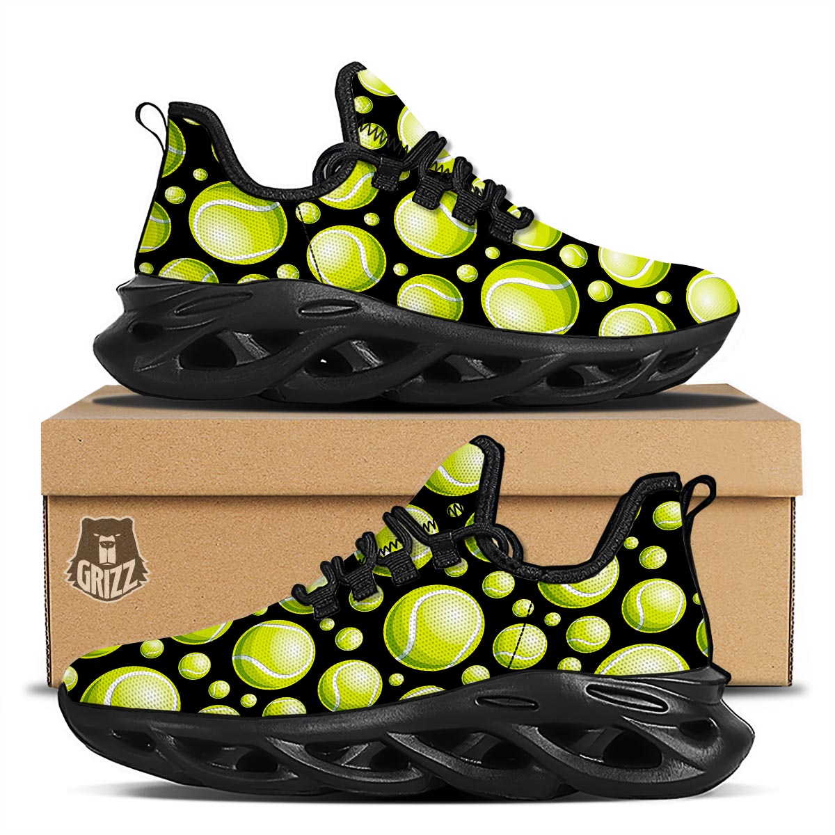 Tennis Balls Print Pattern Black Running Shoes-grizzshop
