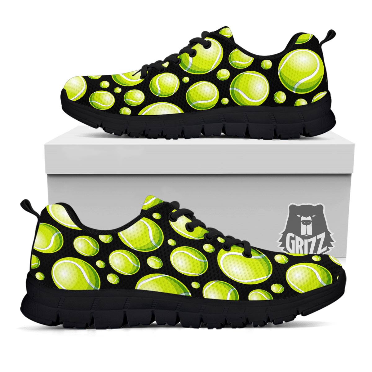 Tennis Balls Print Pattern Black Sneaker-grizzshop