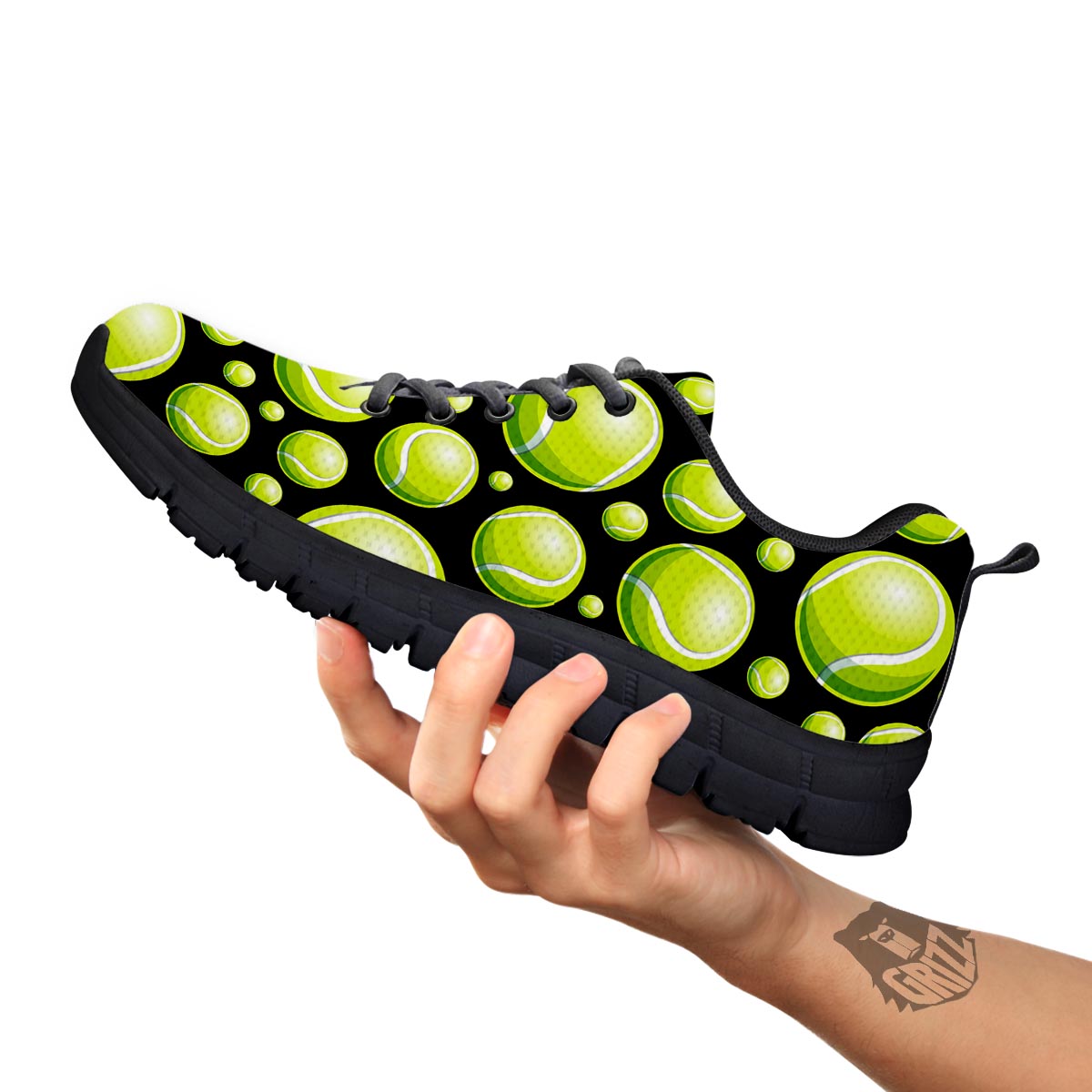 Tennis Balls Print Pattern Black Sneaker-grizzshop