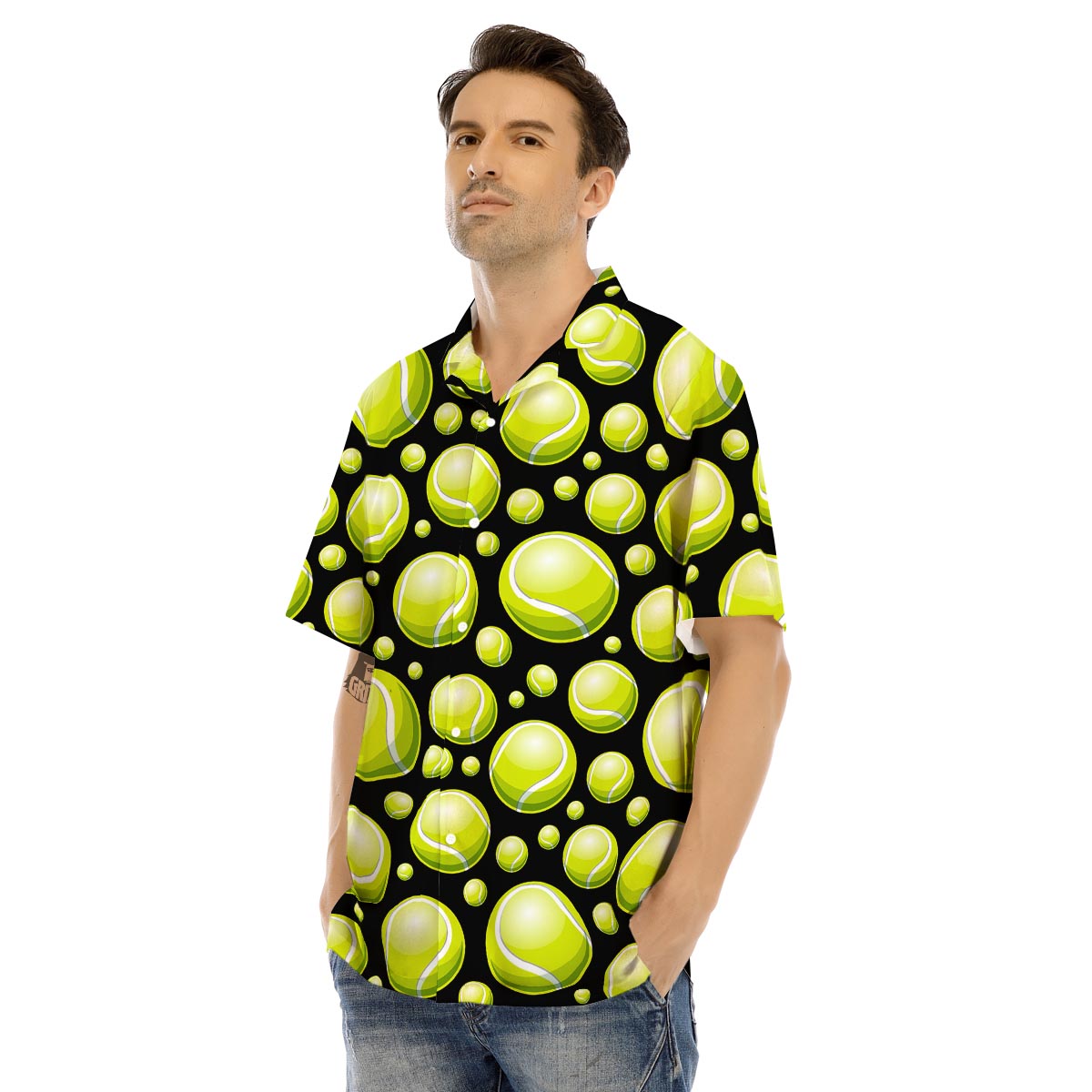Tennis Balls Print Pattern Men's Hawaiian Shirt-grizzshop