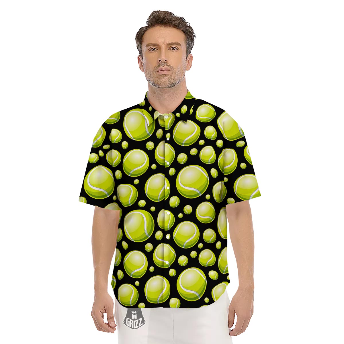 Tennis Balls Print Pattern Men's Short Sleeve Shirts-grizzshop