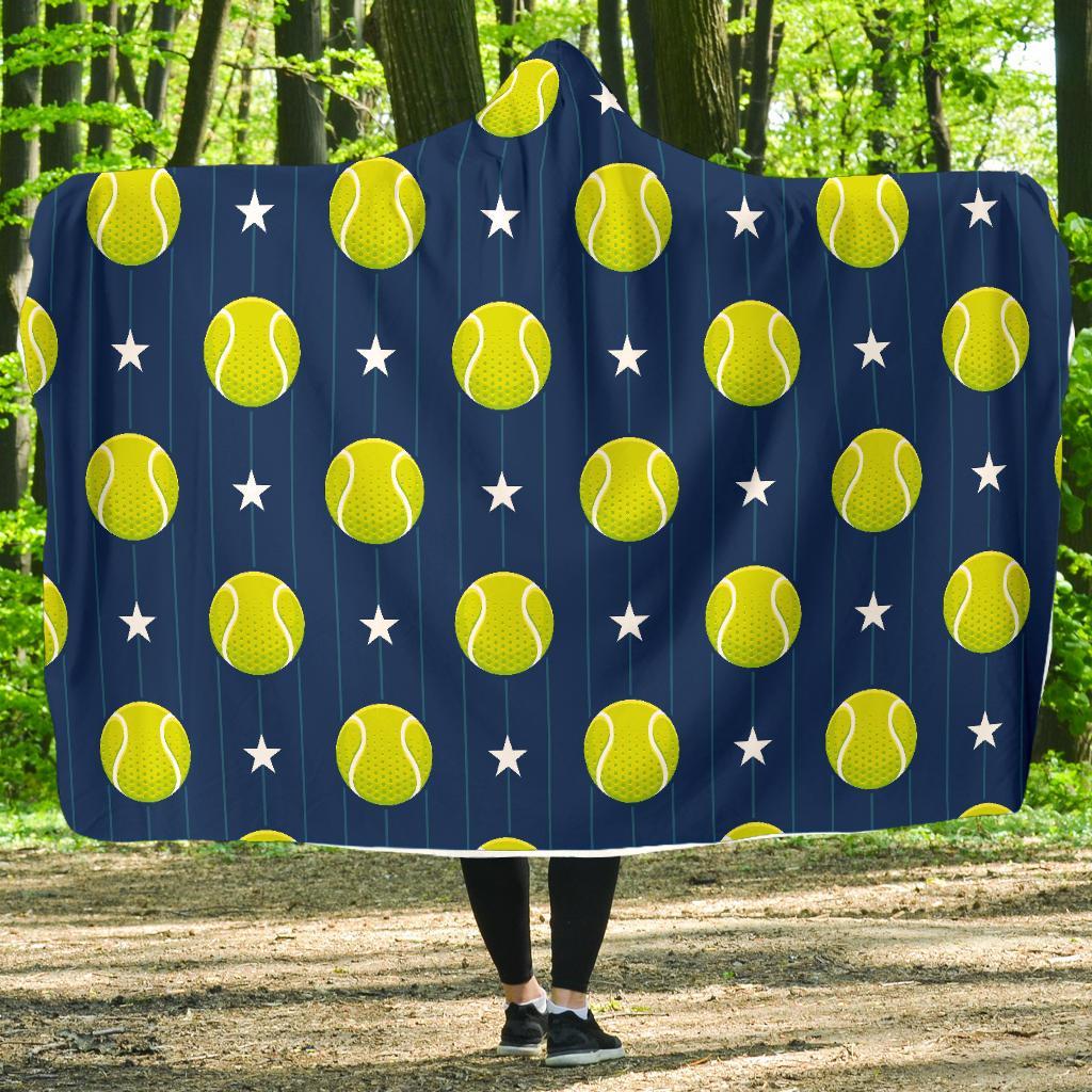 Tennis Pattern Print Hooded Blanket-grizzshop