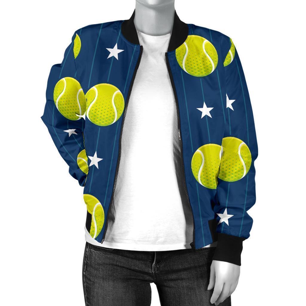 Tennis Pattern Print Women Casual Bomber Jacket-grizzshop