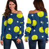 Tennis Pattern Print Women Off Shoulder Sweatshirt-grizzshop
