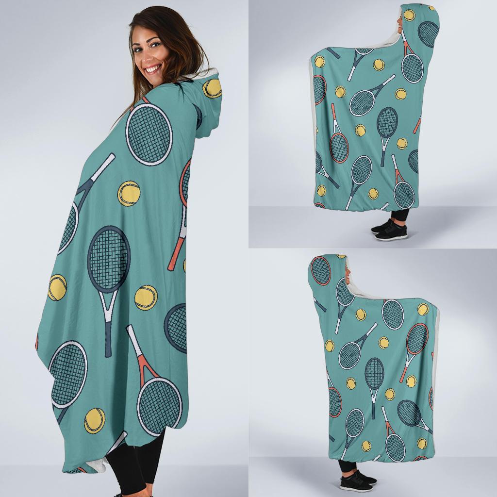 Tennis Print Pattern Hooded Blanket-grizzshop