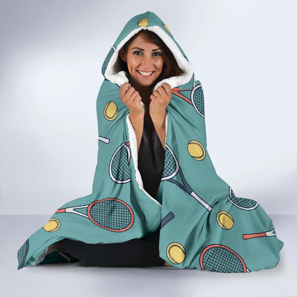 Tennis Print Pattern Hooded Blanket-grizzshop