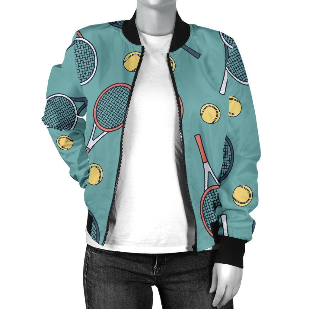 Tennis Print Pattern Women Casual Bomber Jacket-grizzshop