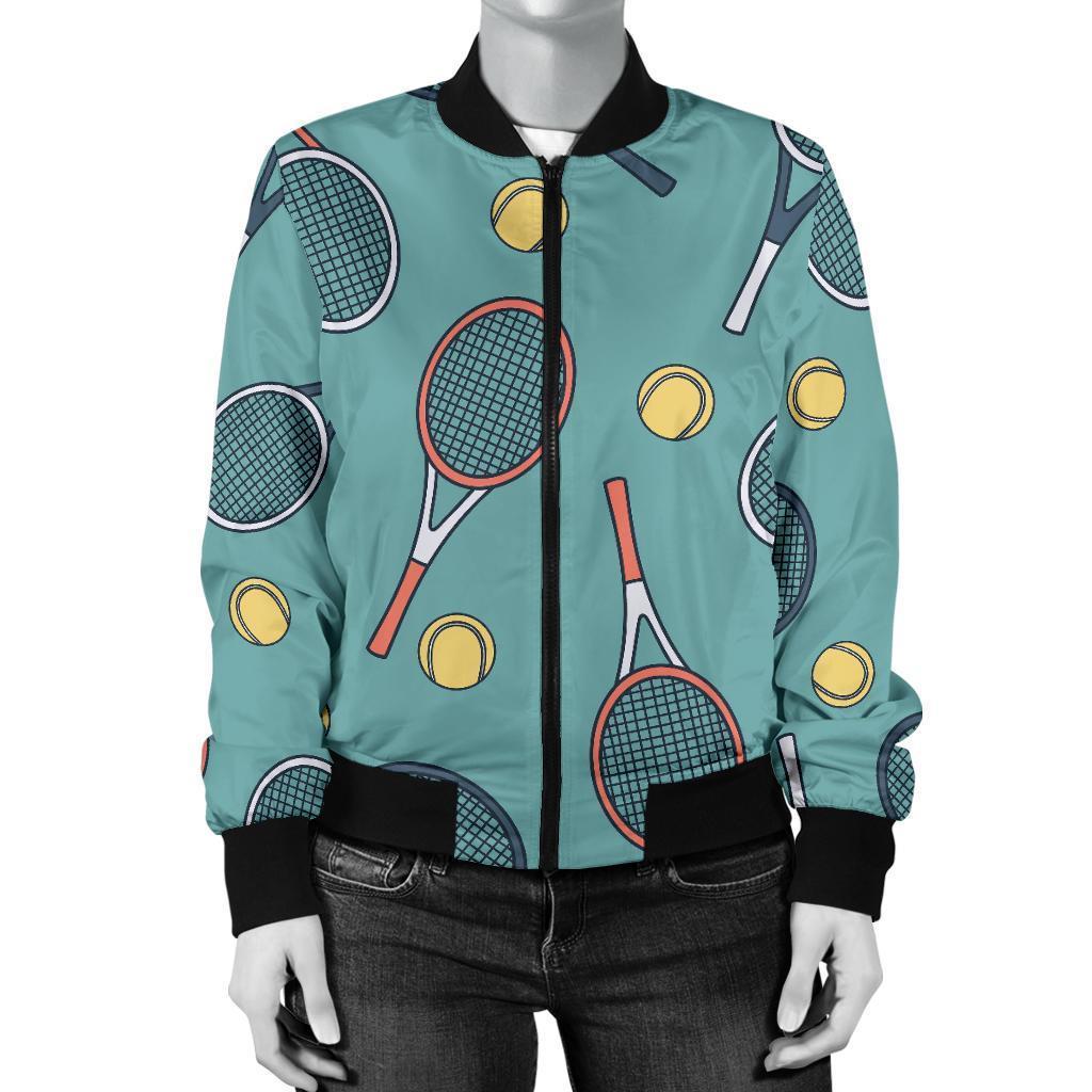 Tennis Print Pattern Women Casual Bomber Jacket-grizzshop