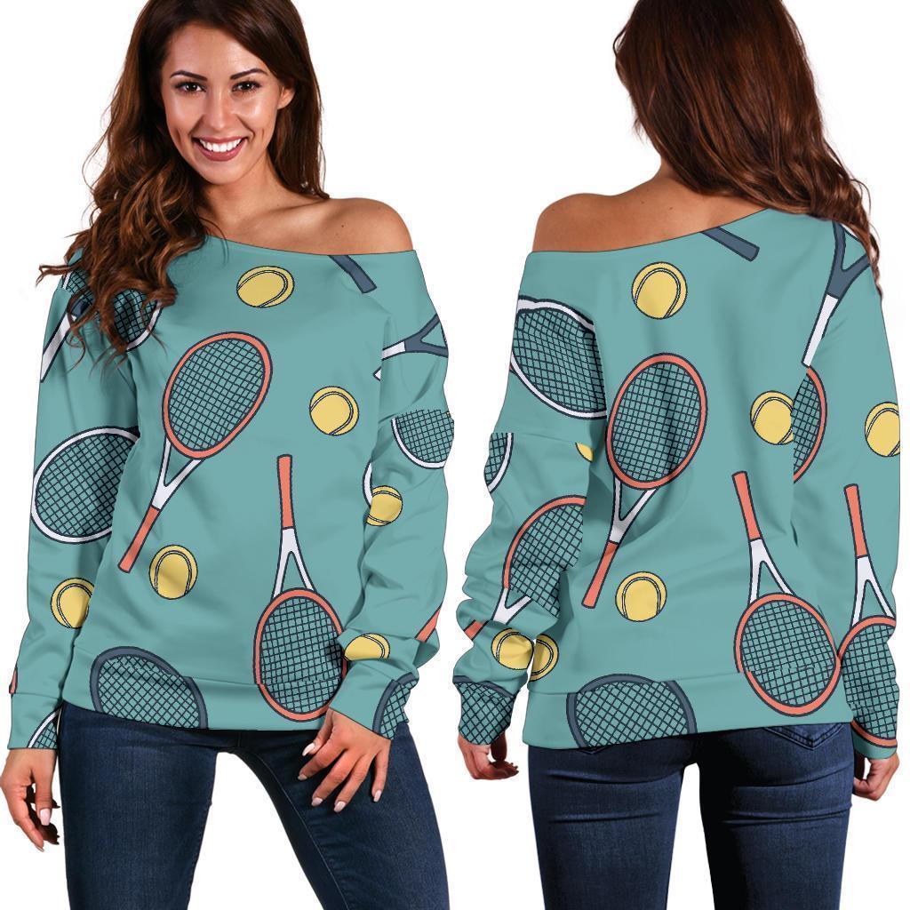 Tennis Print Pattern Women Off Shoulder Sweatshirt-grizzshop