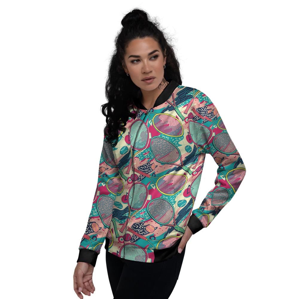 Tennis Retro Print Pattern Women's Bomber Jacket-grizzshop