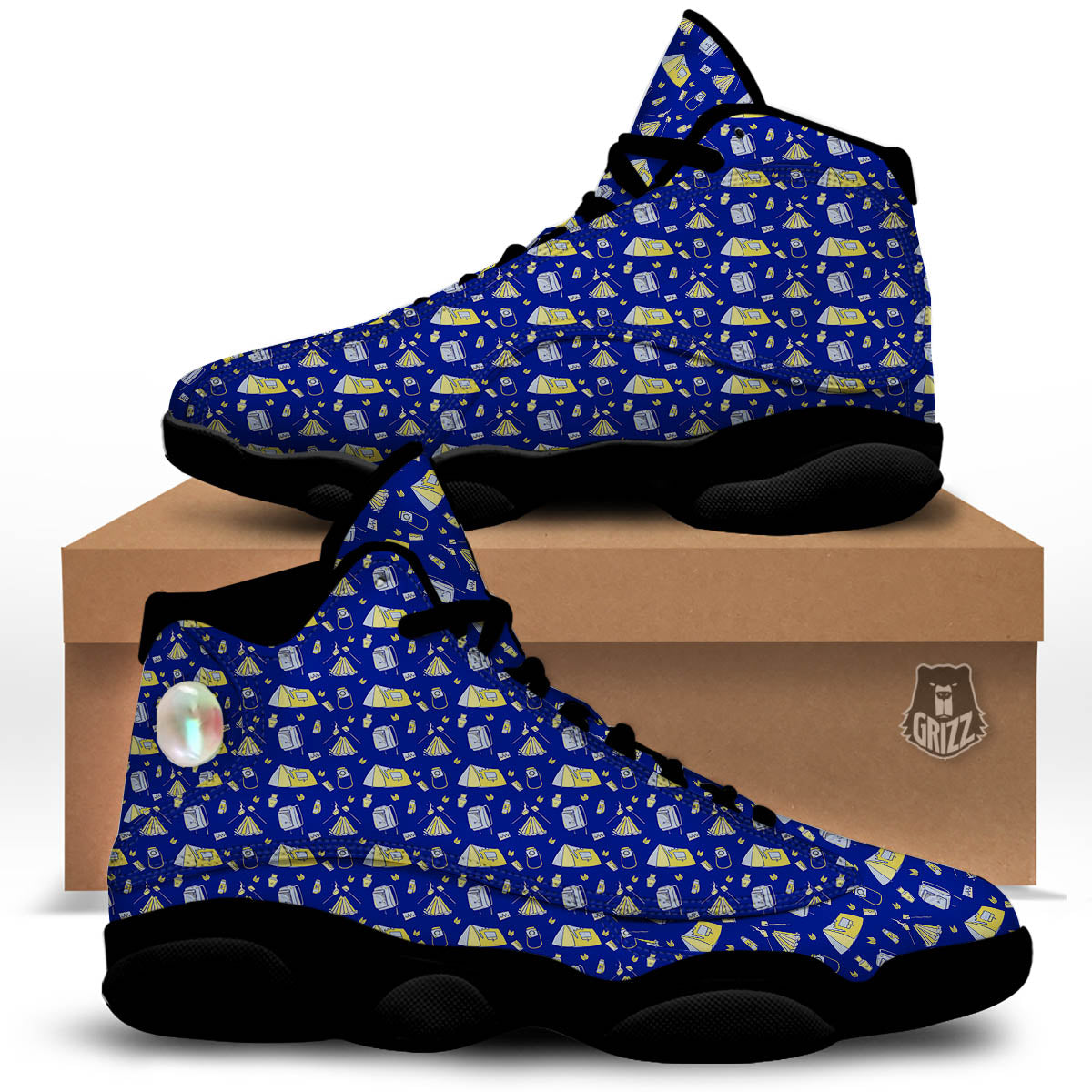 Tent Camping Print Pattern Black Basketball Shoes-grizzshop