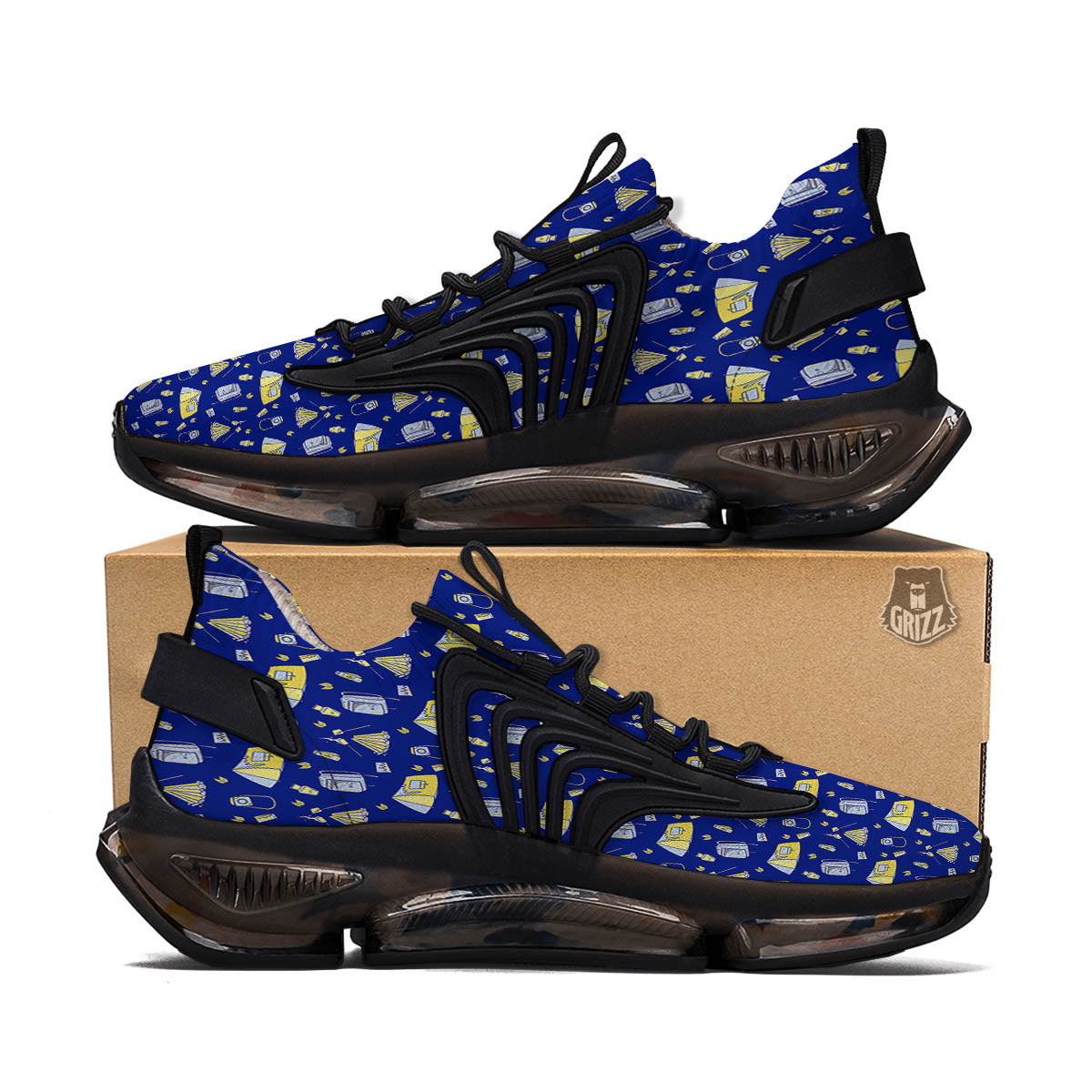 Tent Camping Print Pattern Black Gym Shoes-grizzshop