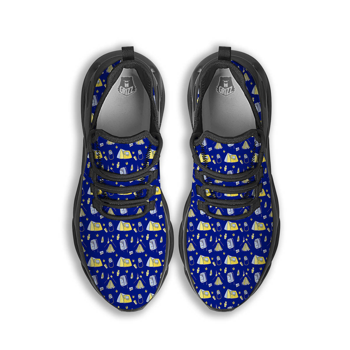 Tent Camping Print Pattern Black Running Shoes-grizzshop