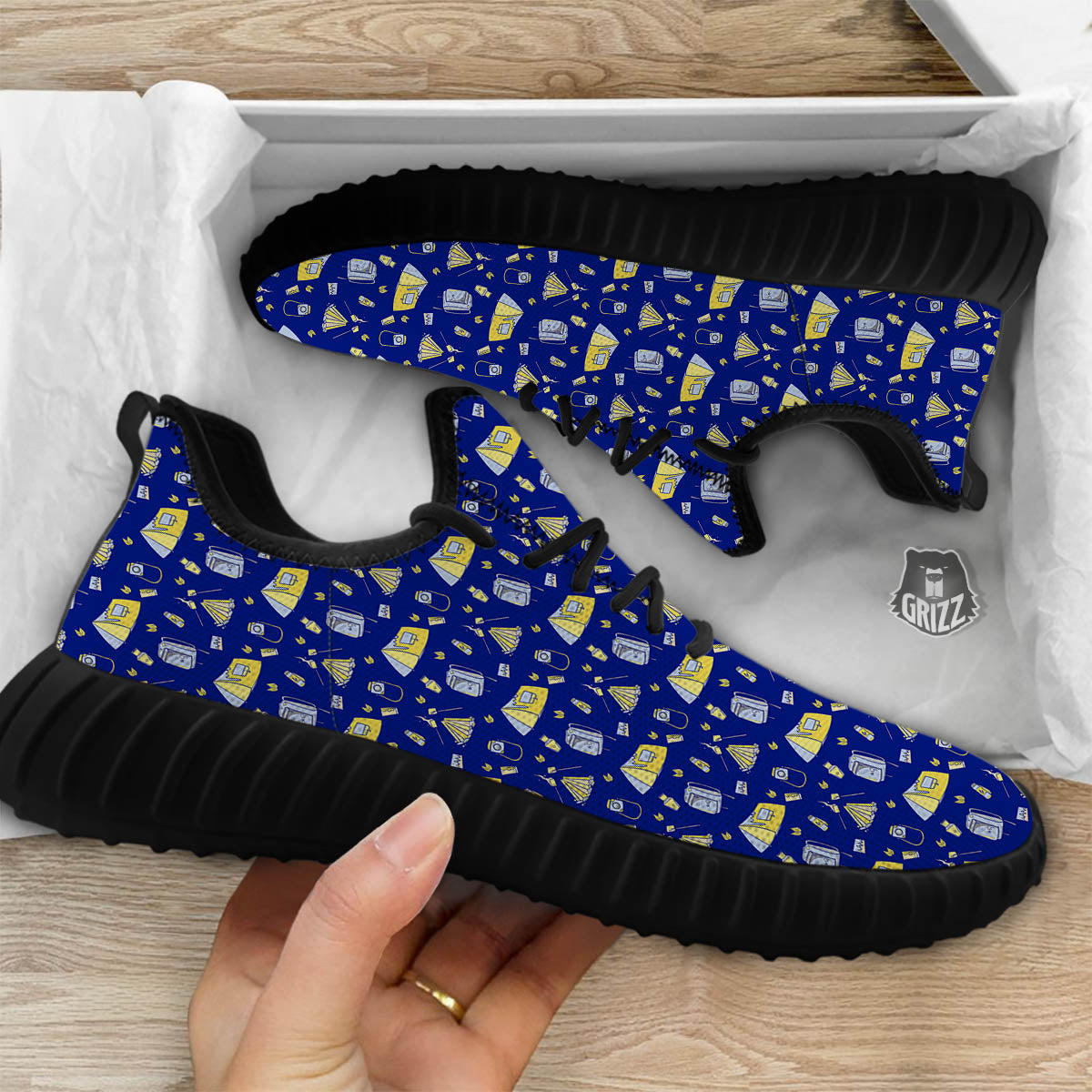 Tent Camping Print Pattern Black Walking Shoes-grizzshop