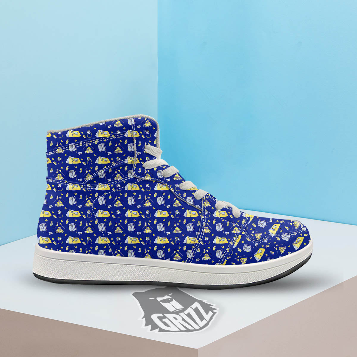 Tent Camping Print Pattern High Top Sneakers-grizzshop