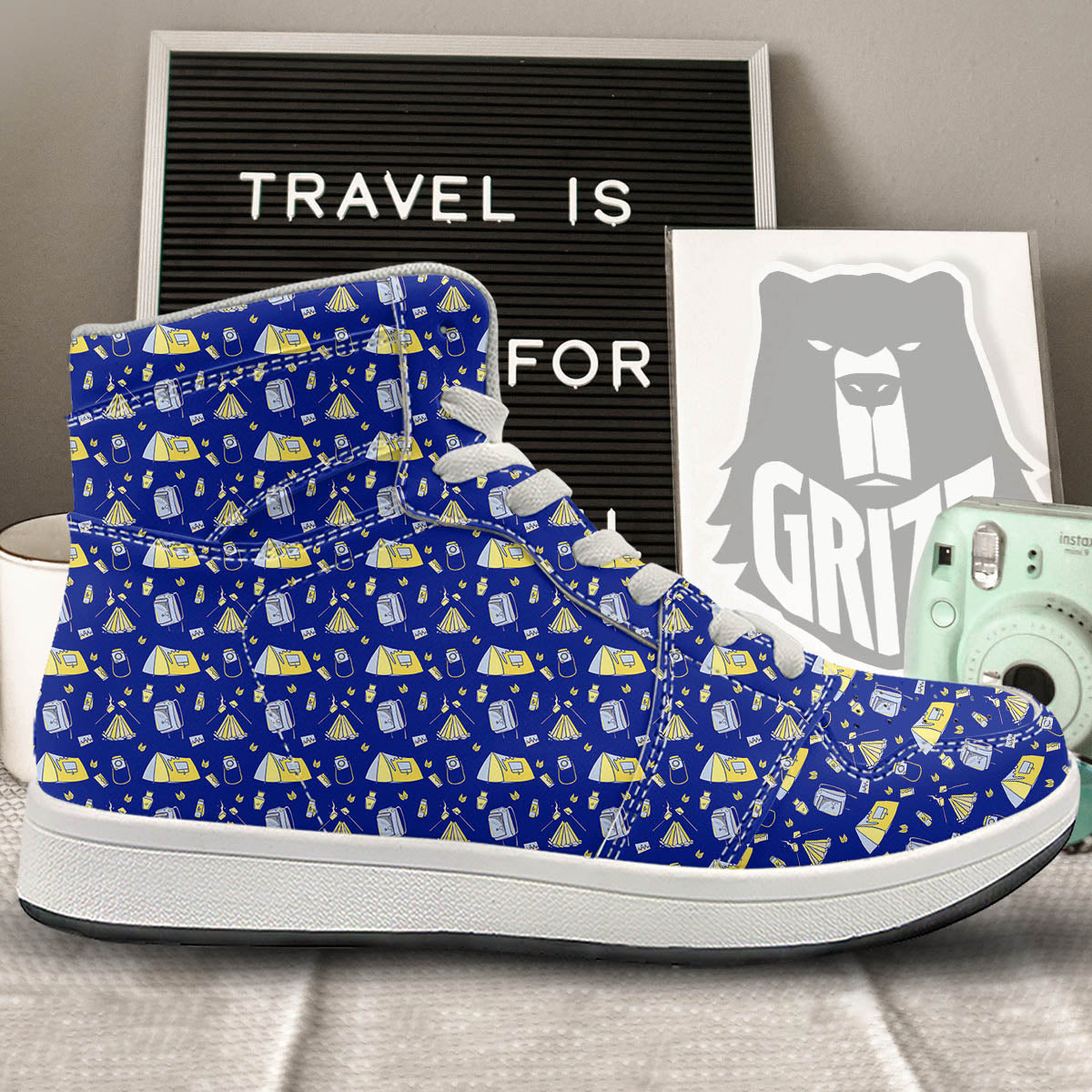 Tent Camping Print Pattern High Top Sneakers-grizzshop