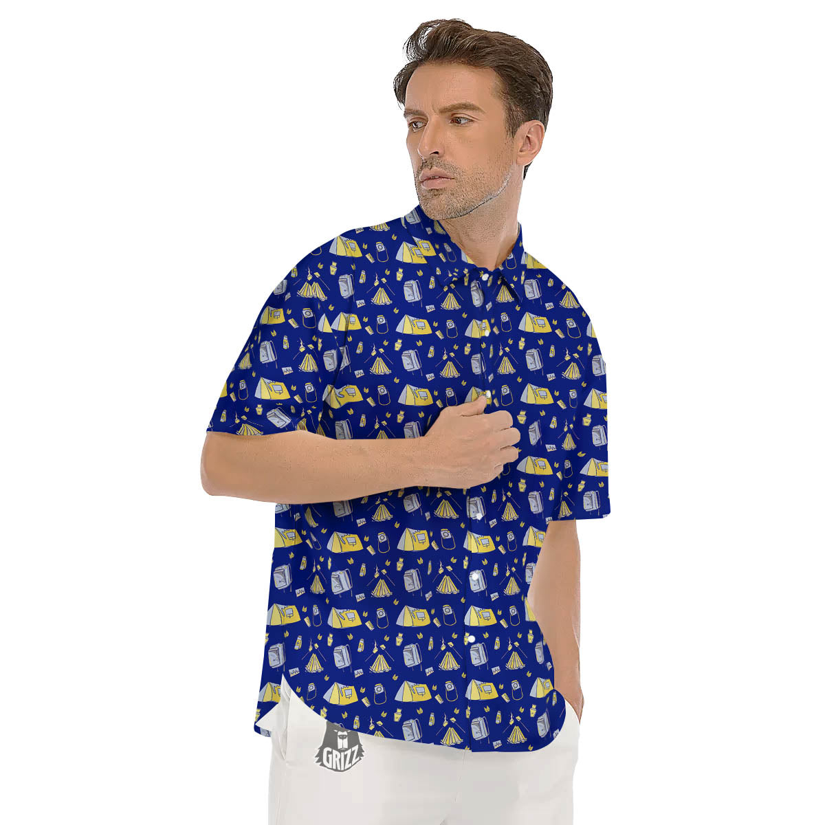 Tent Camping Print Pattern Men's Short Sleeve Shirts-grizzshop