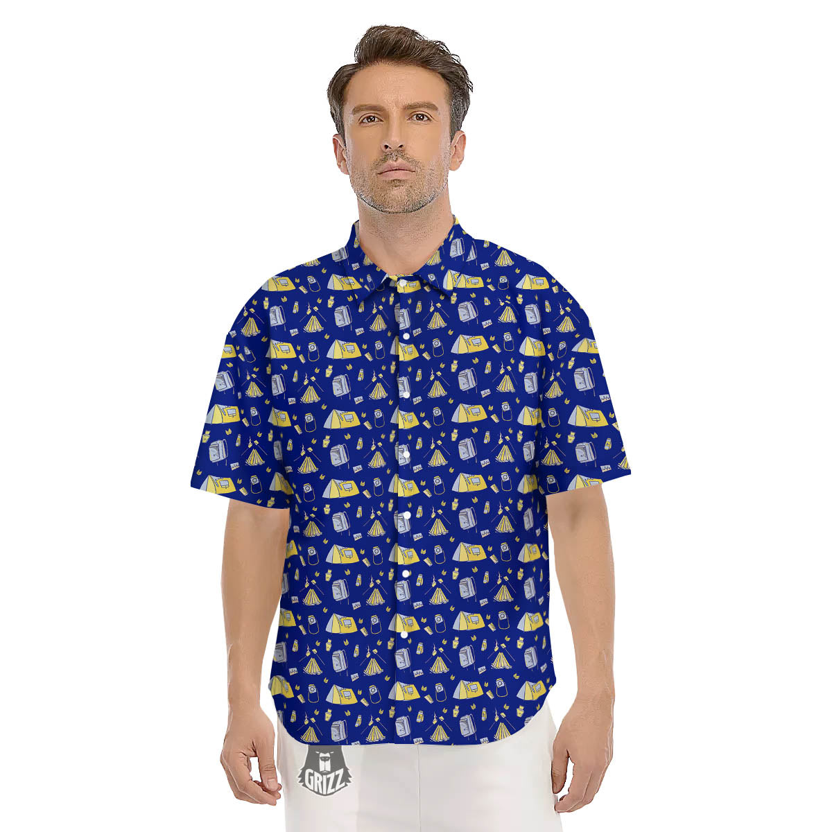 Tent Camping Print Pattern Men's Short Sleeve Shirts-grizzshop