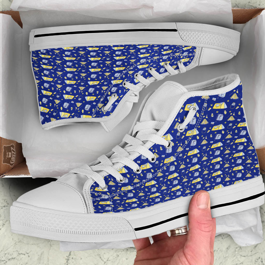 Tent Camping Print Pattern White High Top Shoes-grizzshop