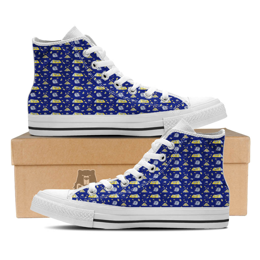 Tent Camping Print Pattern White High Top Shoes-grizzshop