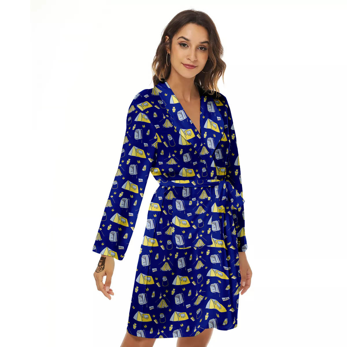 Tent Camping Print Pattern Women's Robe-grizzshop